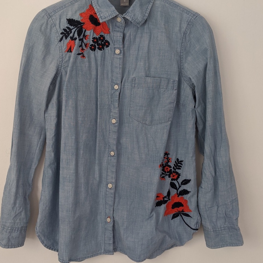 Embroidered Denim Blouse
